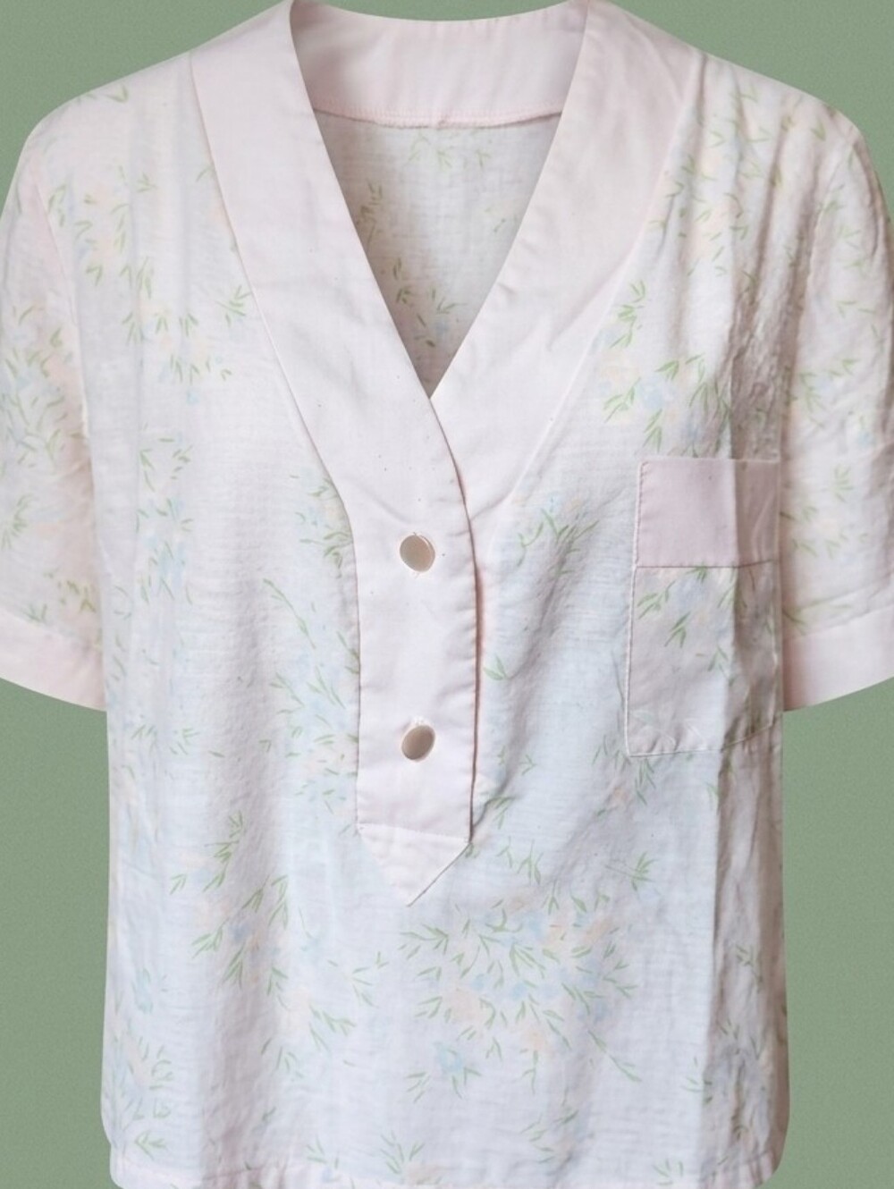Vintage Nightgown Floral Vneck Barbizon House Dress Short Sleeve L Cottagecore